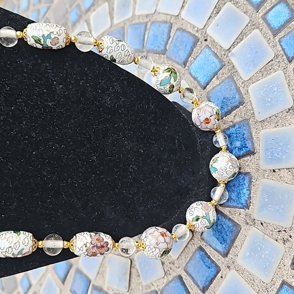 Clear Glass Cloisonné Beaded Necklace Floral Design Comfortable Multicolor W OS - Picture 3 of 5